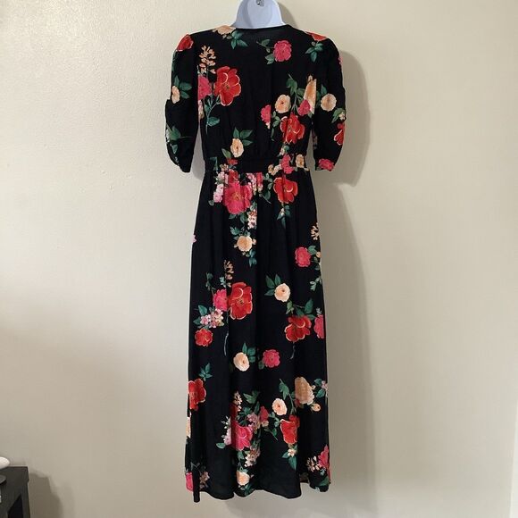 Old Navy Black Floral Cottagecore Summer Tropical Flower Print Midi Dress Small - Picture 6 of 12